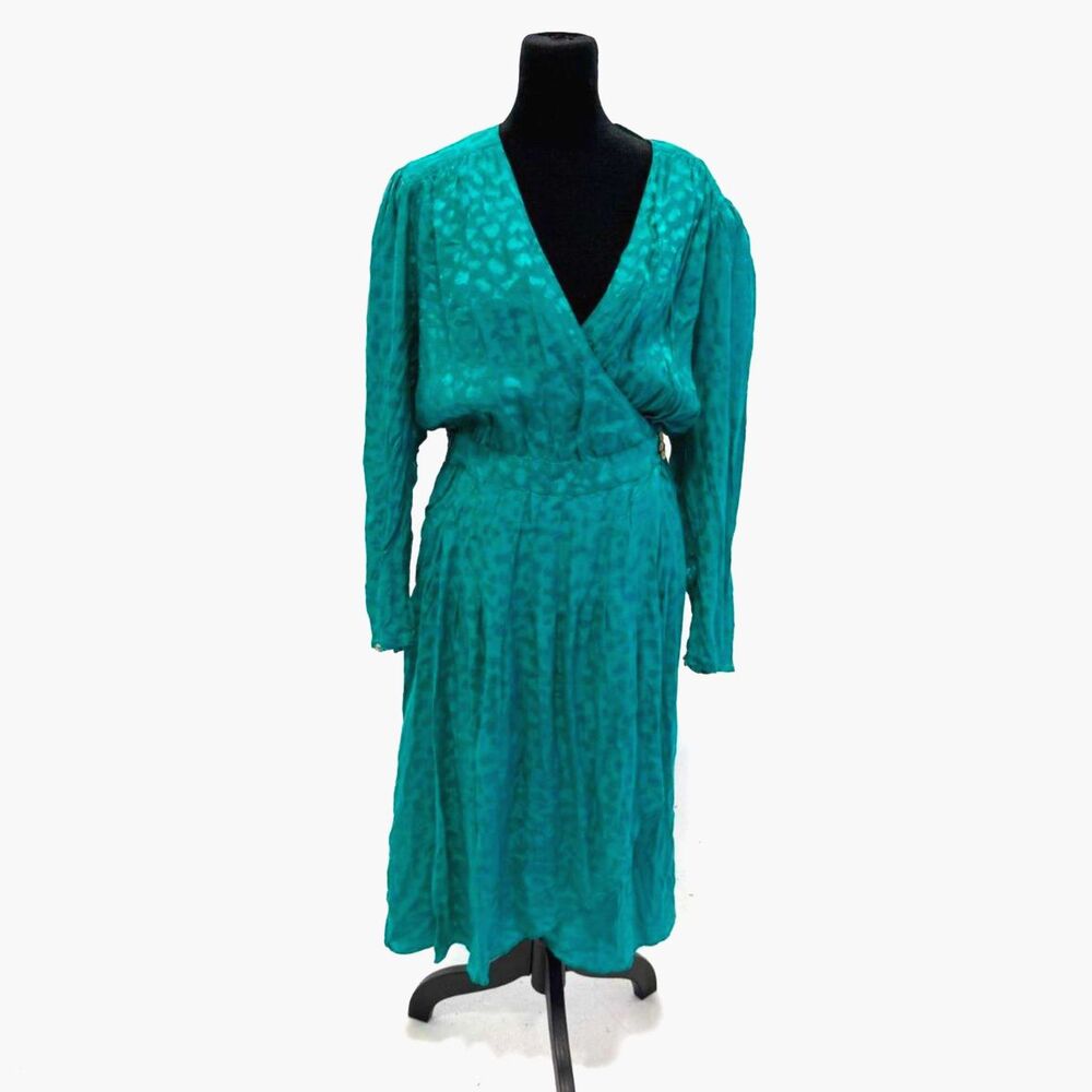 Jonathan Martin vintage teal wrap dress silk